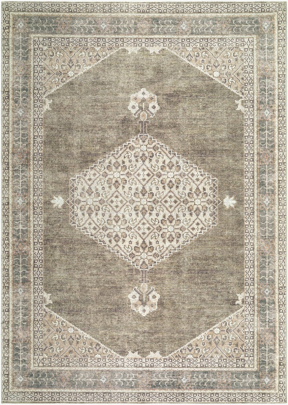 Livabliss Lila Traditional Polyester Indoor Rug Machine Woven Accent for Entryway or Bedroom Ivory, Olive 6'7" x 9' BOLC2304-679