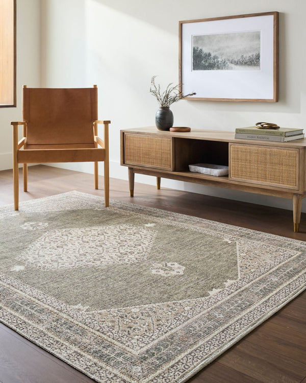 Livabliss Lila Traditional Polyester Indoor Rug Machine Woven Accent for Entryway or Bedroom Ivory, Olive 3'11" x 5'7" BOLC2304-31157