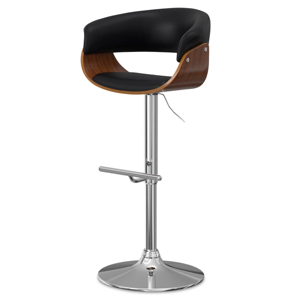 English Elm Sheldon Adjustable Swivel Bar Stool in Black Vegan Leather – Mid-Century Gas Lift, Chrome Base, 35.75-44"H B136P159601