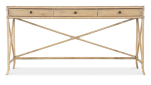 Hooker Furniture Retreat Coastal Rattan Console With Dune Finish, Rope Trim, X-Stretchers & 3 Soft-Close Drawers Light Wood 6950-80171-80