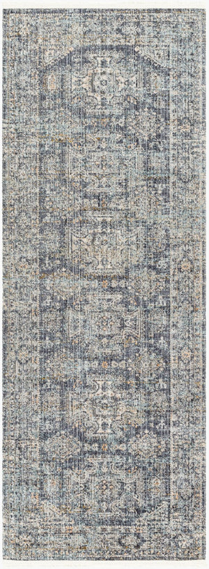 Livabliss Margaret Flatweave Runner Rug with Fringe Trim for Hallways and Entryways Black, Blue 2'7" x 7'3" BOMG2301-2773