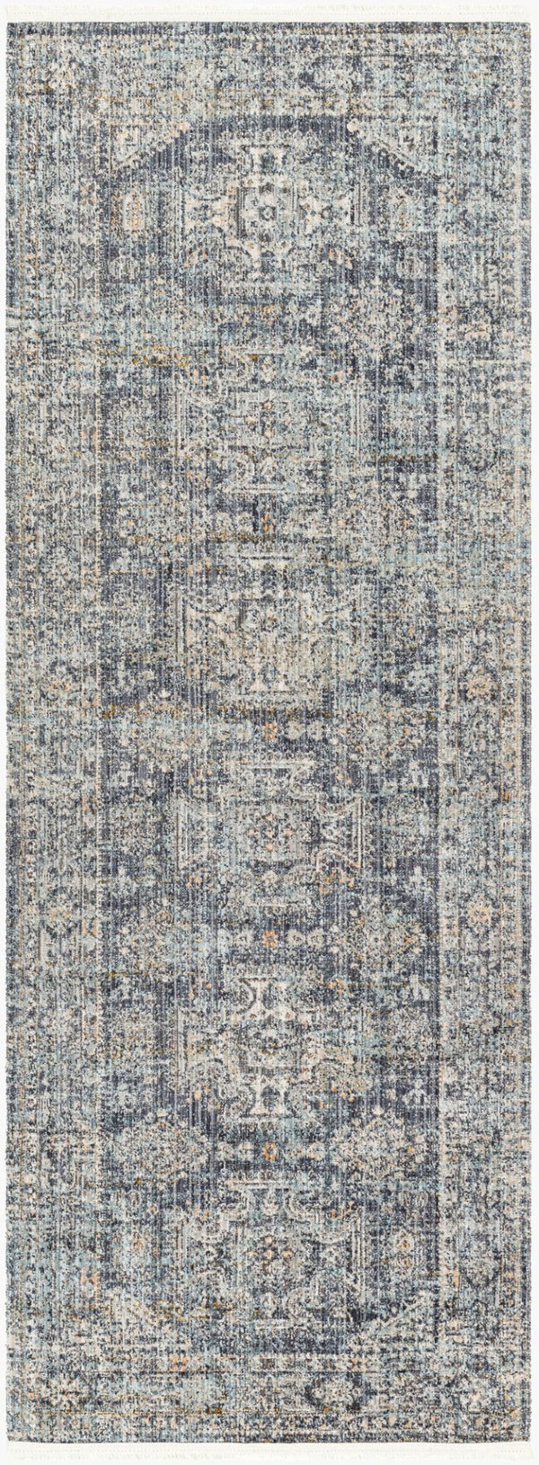 Livabliss Margaret Flatweave Runner Rug with Fringe Trim for Hallways and Entryways Black, Blue 2'7" x 7'3" BOMG2301-2773