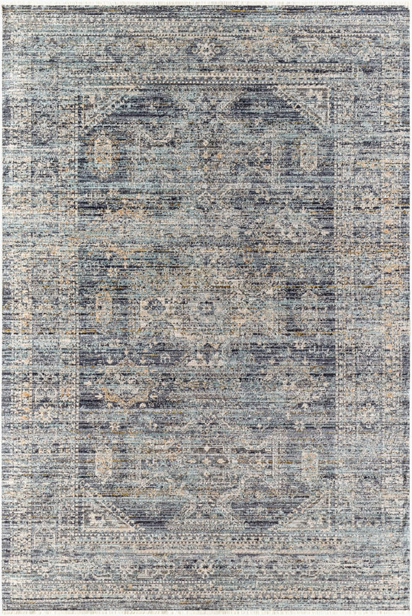 Livabliss Margaret Flatweave Runner Rug with Fringe Trim for Hallways and Entryways Black, Blue 9' x 13'1" BOMG2301-9131