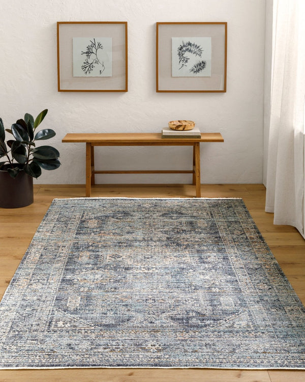 Livabliss Margaret Flatweave Runner Rug with Fringe Trim for Hallways and Entryways Black, Blue 9' x 13'1" BOMG2301-9131