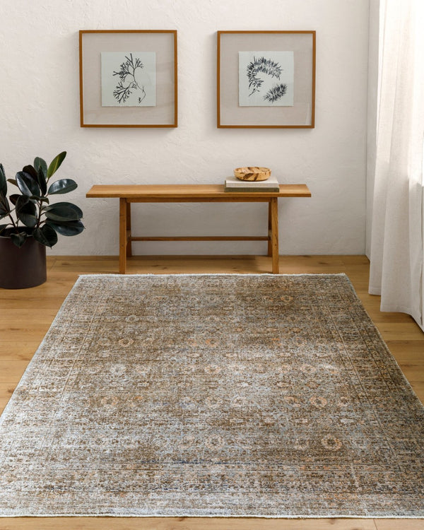 Livabliss Margaret Flatweave Polyester Runner Rug with Fringe for Hallway Entryway or Patio Dark Brown, Gra 9' x 13'1" BOMG2304-9131