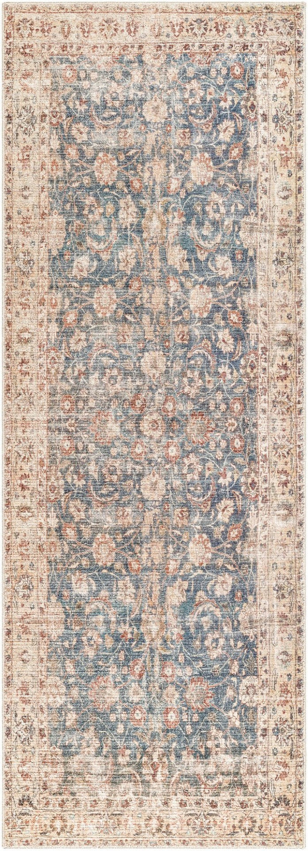 Livabliss Marlene Turkish Machine Woven Polyester Area Rug for Large Living Dining Spaces Ink Blue, Ivory 2'7" x 7'3" BOMN2303-2773