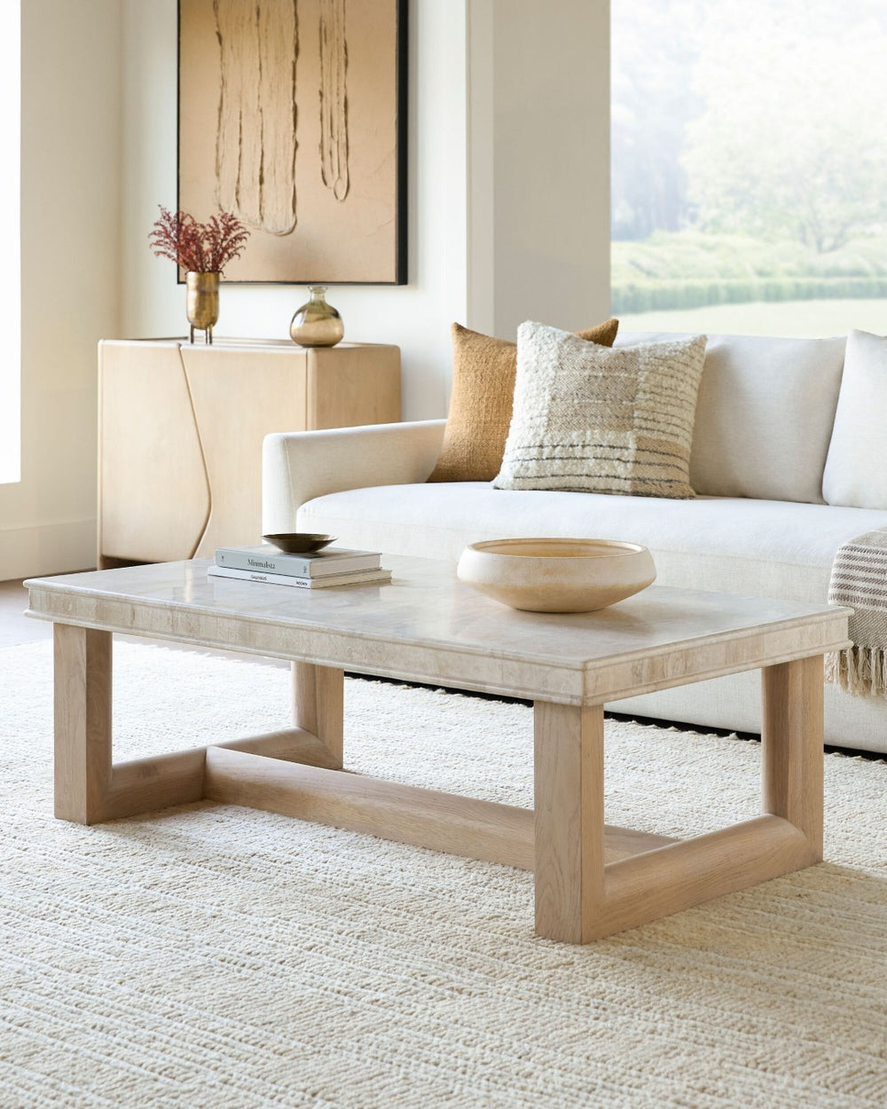 Surya Mayson Marble Top Oak Base Coffee Table Handcrafted Stone and Wood Living Room BOMS002-185030