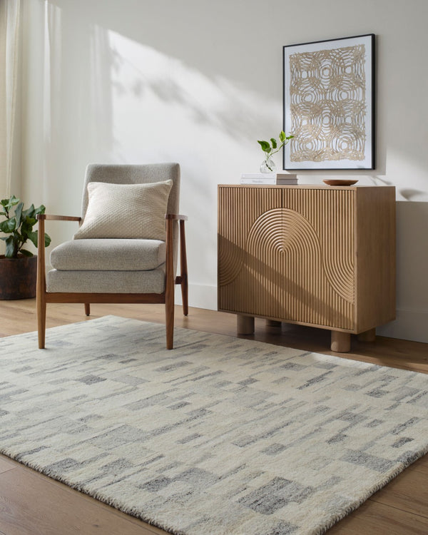 Livabliss Max Hand-tufted Wool Flatweave Rug with Mid-century Modern Pattern for Entryways Ivory, Charcoal 2' x 3' BOMX2303-23