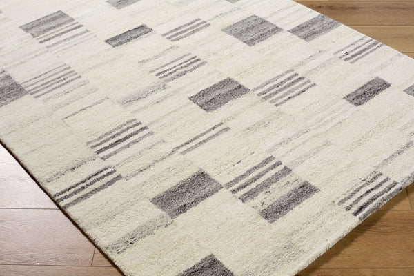 Livabliss Max Handmade Wool Flat Weave Accent Rug Mid Century Modern Style for Entryways Ivory, Charcoal 2' x 3' BOMX2305-23