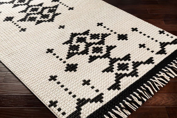 Surya Beni Ourain 2'6" X 8' Handmade Wool Rug - Elegant Global Design For Timeless Home Charm & Durability Black Wool Bon2302-23