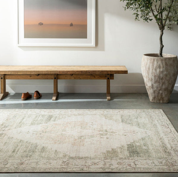 Livabliss Luca Traditional Pattern Polyester Accent Rug for Entryways Bathrooms and Beside Beds Ivory, Olive 9'2" x 12' BONC2302-9212