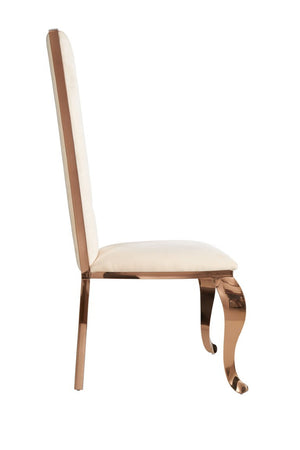 VIG Furniture Bonnie Beige Velvet Dining Chair Set Of 2 With Rose Gold Stainless Frame, Asymmetrical Back Design VGZAY906-BEI-DC