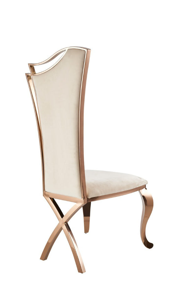 VIG Furniture Bonnie Beige Velvet Dining Chair Set Of 2 With Rose Gold Stainless Frame, Asymmetrical Back Design VGZAY906-BEI-DC