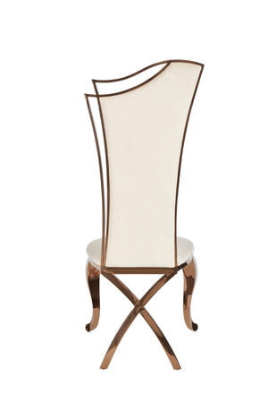 VIG Furniture Bonnie Beige Velvet Dining Chair Set Of 2 With Rose Gold Stainless Frame, Asymmetrical Back Design VGZAY906-BEI-DC