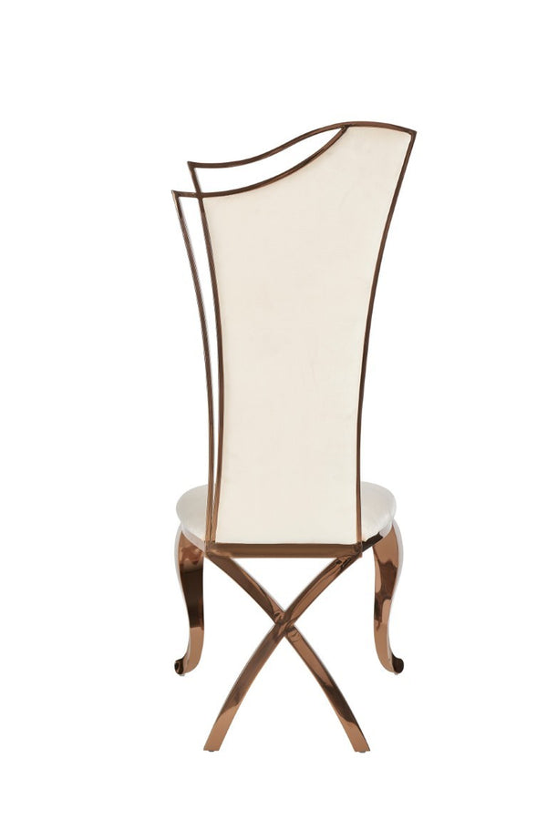 VIG Furniture Bonnie Beige Velvet Dining Chair Set Of 2 With Rose Gold Stainless Frame, Asymmetrical Back Design VGZAY906-BEI-DC