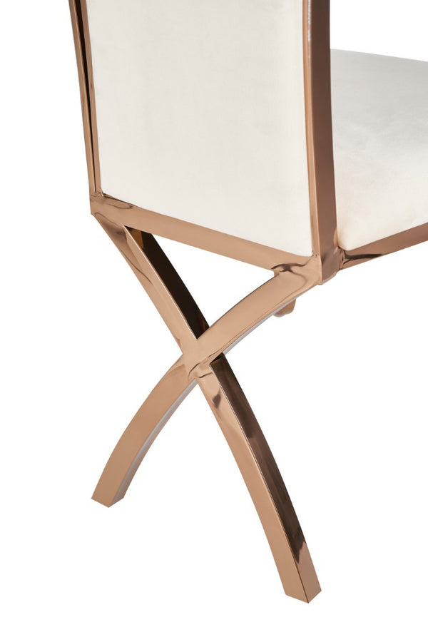 VIG Furniture Bonnie Beige Velvet Dining Chair Set Of 2 With Rose Gold Stainless Frame, Asymmetrical Back Design VGZAY906-BEI-DC