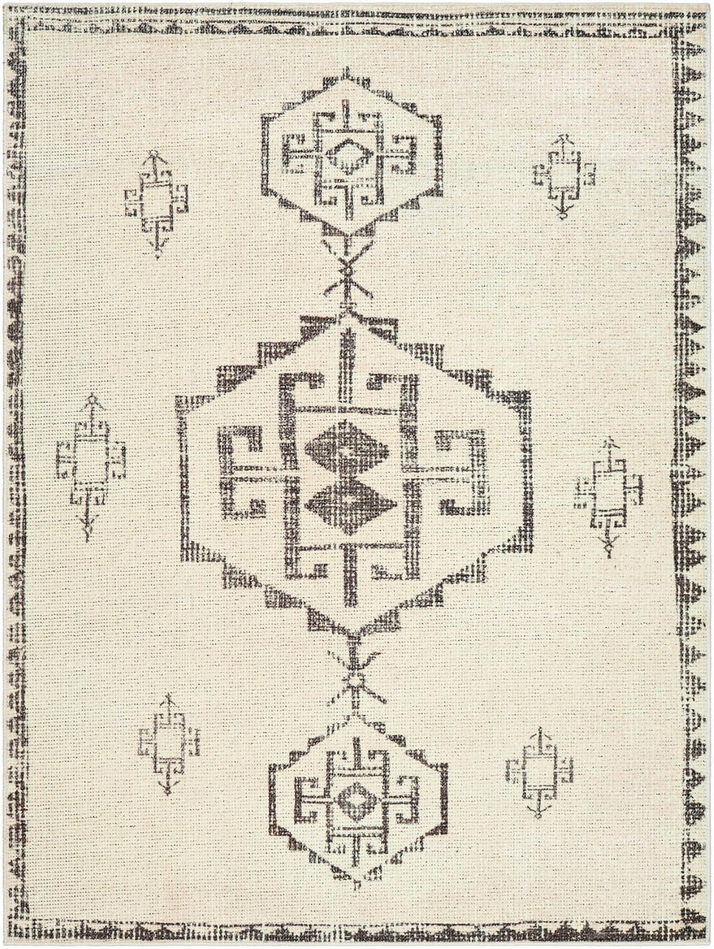 Livabliss Solana Global Inspired Polyester Area Rug for Entryways Bathrooms and Bedside Accents Ivory, Black 3'11" x 5'7" BOOC2303-31157