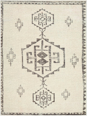 Livabliss Solana Global Inspired Polyester Area Rug for Entryways Bathrooms and Bedside Accents Ivory, Black 3'11" x 5'7" BOOC2303-31157