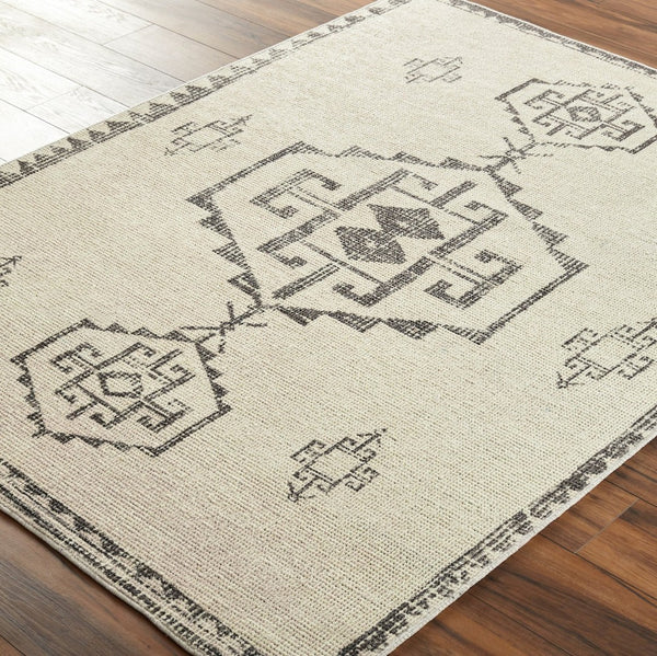 Livabliss Solana Global Inspired Polyester Area Rug for Entryways Bathrooms and Bedside Accents Ivory, Black 3'11" x 5'7" BOOC2303-31157