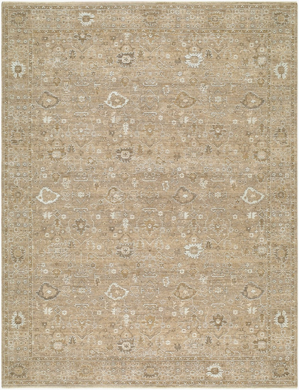 Livabliss Penny Traditional Turkish Runner Rug Polyester Medium Pile Fringe Hallway Accent Ivory, Mustard 5'3" x 7' BOPE2301-537