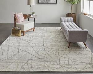 Feizy Rugs Whitton Handwoven Wool & Viscose Abstract Rug | Modern Industrial Design For Stylish Interiors Ivory,Gray Viscose,Wool Wtn8894fivychlp00