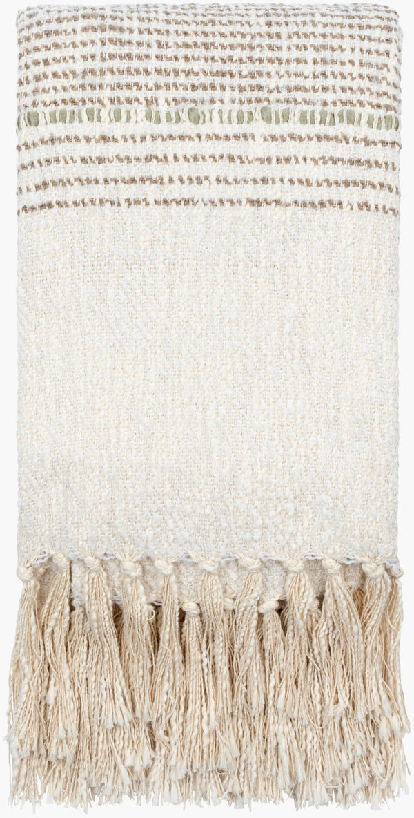 Livabliss Prolo Fringe Trim Scandinavian Throw Blanket Soft Blended Fabric Neutral Beige Gray BOPO1001-5060