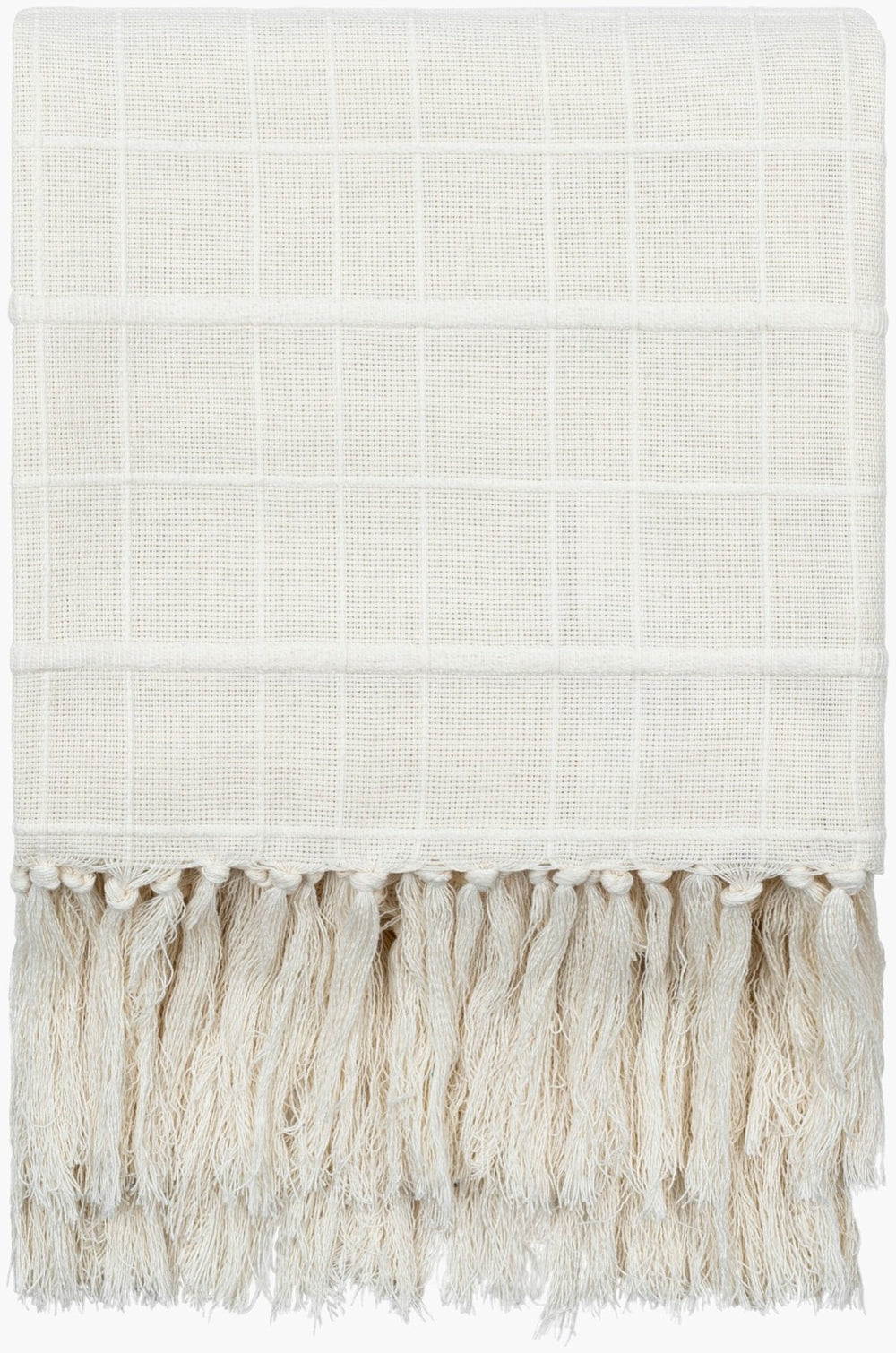 Livabliss Prolo Cotton Knit Throw Blanket with Knotted Fringe Scandinavian Modern Creme BOPO1002-5060