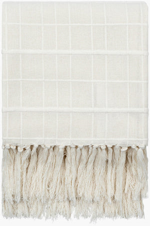Livabliss Prolo Cotton Knit Throw Blanket with Knotted Fringe Scandinavian Modern Creme BOPO1002-5060