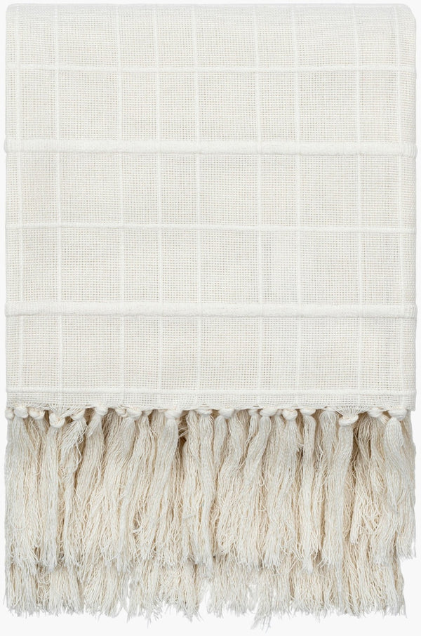 Livabliss Prolo Cotton Knit Throw Blanket with Knotted Fringe Scandinavian Modern Creme BOPO1002-5060