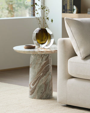 Surya Portola Solid Marble End Table with Natural Veining Polished Square Top for Living Rooms BOPT001-182020