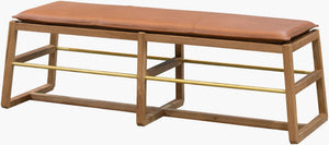 Surya Richie Leather Top Oak and Iron Entryway Bench Minimalist Seating for Modern Homes BORH001-196120