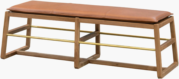 Surya Richie Leather Top Oak and Iron Entryway Bench Minimalist Seating for Modern Homes BORH001-196120