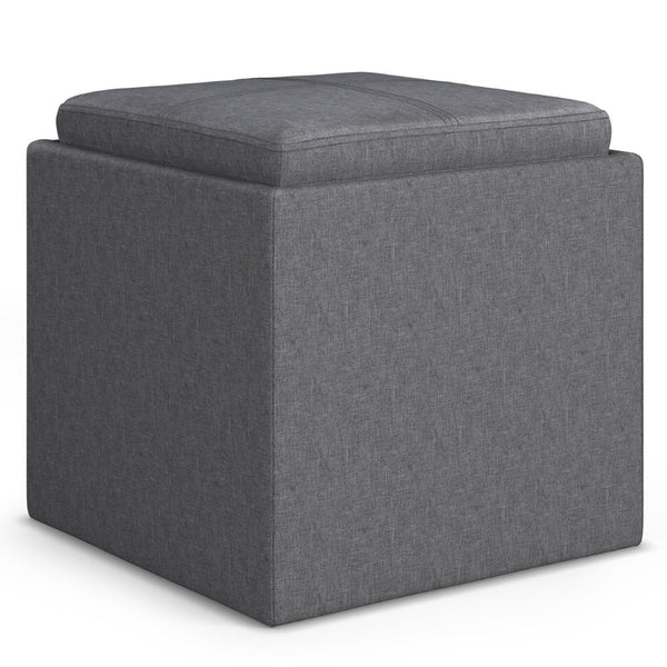 English Elm Rockwood Cube Storage Ottoman With Flip-Over Tray - Versatile Slate Grey Seating & Storage Solution B136P159102-GIGA