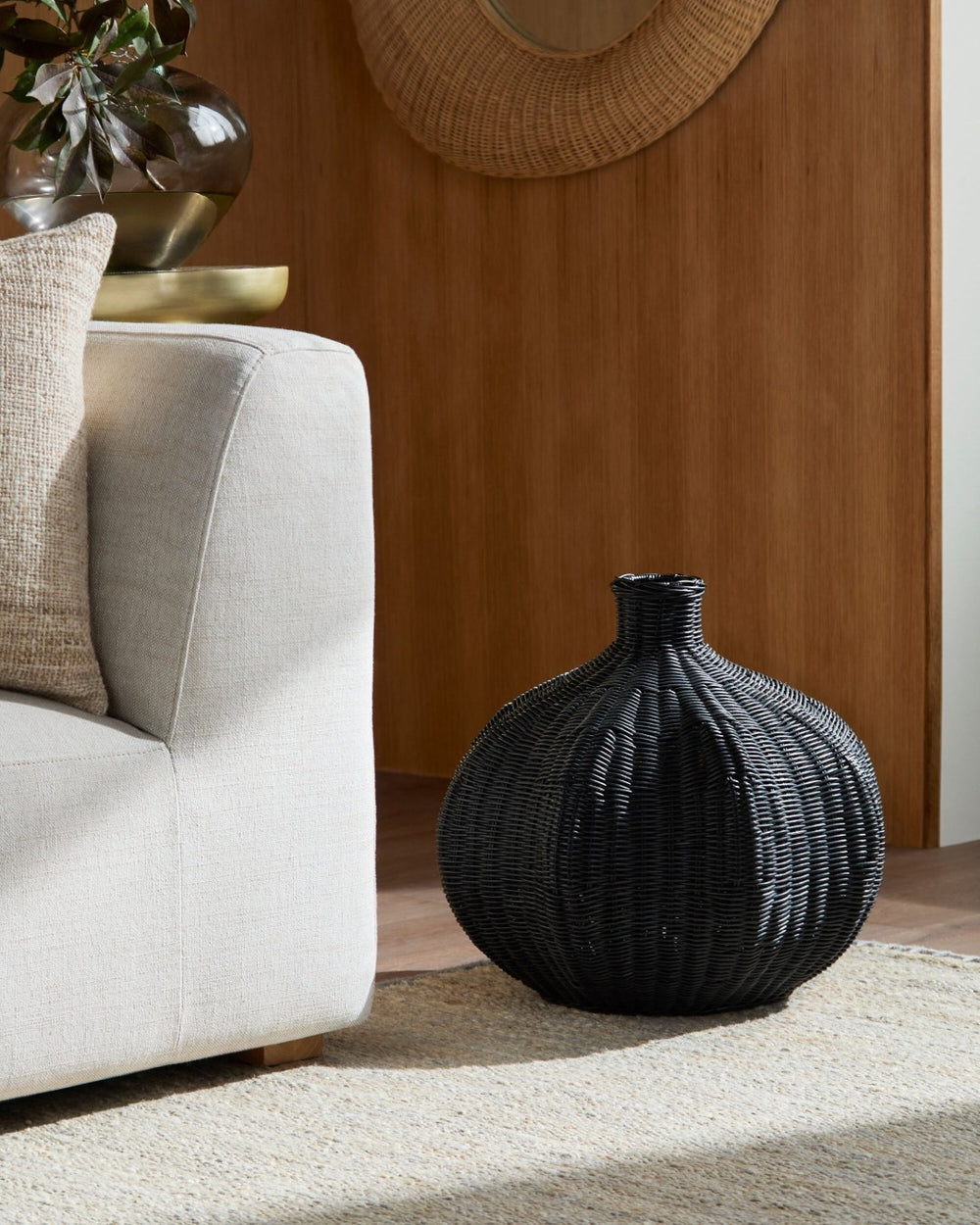 Surya Boscha Handwoven Indonesian Basket Floor Vase Bulbous Artisan Woven Bohemian Accent BOSC002-182020