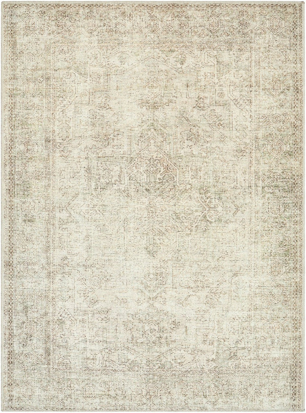 Livabliss Margot Traditional Ornate Polyester Area Rug for Entryway Hallway or Bedroom Accent White, Dusty Sa 6'7" x 9' BOSC2302-679