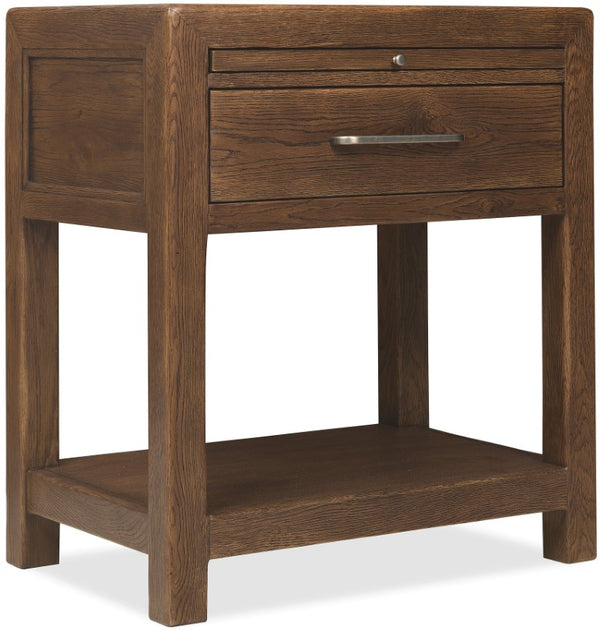 Hooker Furniture Driftwood Nightstand With Self-Closing Drawer, Pull-Out Shelf, Cord Clip & Open Display Shelf - Cozy Oak Finish Medium Wood 6820-90316-85
