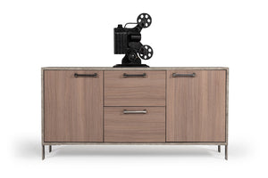 VIG Furniture Boston Modern Brown Oak File Cabinet With Faux Concrete Top, Soft-Close Doors, Brushed Steel Legs VGANBOSTON-FC