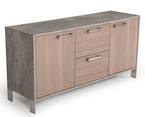 VIG Furniture Boston Modern Brown Oak File Cabinet With Faux Concrete Top, Soft-Close Doors, Brushed Steel Legs VGANBOSTON-FC