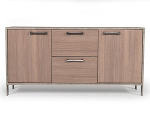 VIG Furniture Boston Modern Brown Oak File Cabinet With Faux Concrete Top, Soft-Close Doors, Brushed Steel Legs VGANBOSTON-FC