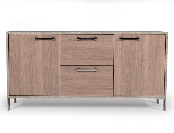 VIG Furniture Boston Modern Brown Oak File Cabinet With Faux Concrete Top, Soft-Close Doors, Brushed Steel Legs VGANBOSTON-FC