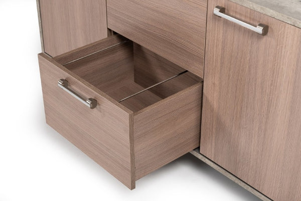 VIG Furniture Boston Modern Brown Oak File Cabinet With Faux Concrete Top, Soft-Close Doors, Brushed Steel Legs VGANBOSTON-FC