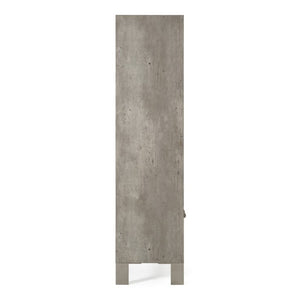 VIG Furniture Boston Vertical Modern Bookcase With Brown Oak Shelves, Faux Concrete Frame & Stainless Accents - Tall Space-Saving Storage, Soft-Close Drawer VGANBOSTON-BC