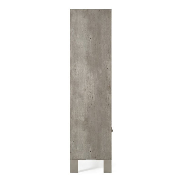 VIG Furniture Boston Vertical Modern Bookcase With Brown Oak Shelves, Faux Concrete Frame & Stainless Accents - Tall Space-Saving Storage, Soft-Close Drawer VGANBOSTON-BC