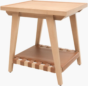 Surya Taft Solid Hemlock and Leather Wrapped End Table for Living Room Mid-century Modern BOTA001-242420
