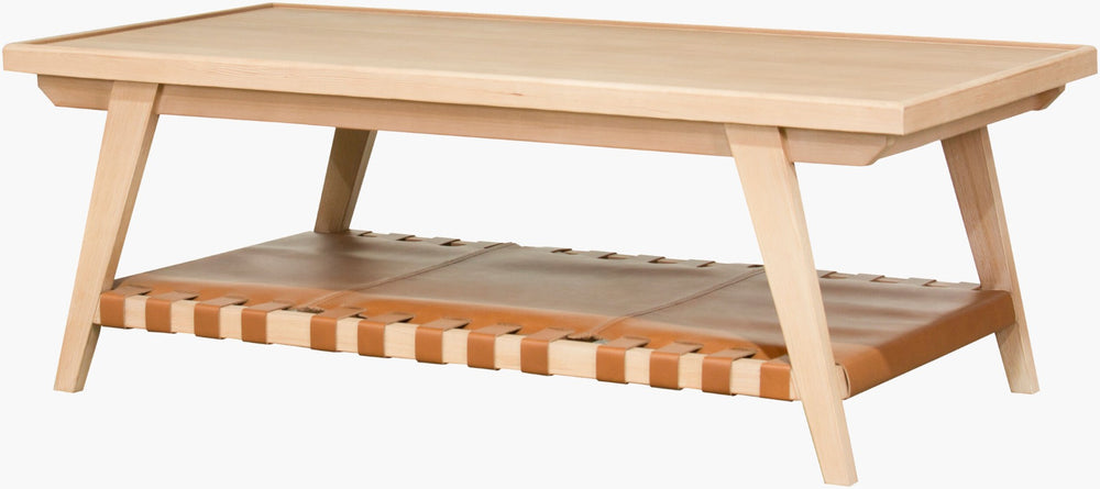Surya Taft Leather Wrapped Base Hemlock Top Mid-century Coffee Table for Modern Living Rooms BOTA002-185026