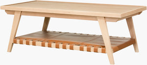 Surya Taft Leather Wrapped Base Hemlock Top Mid-century Coffee Table for Modern Living Rooms BOTA002-185026