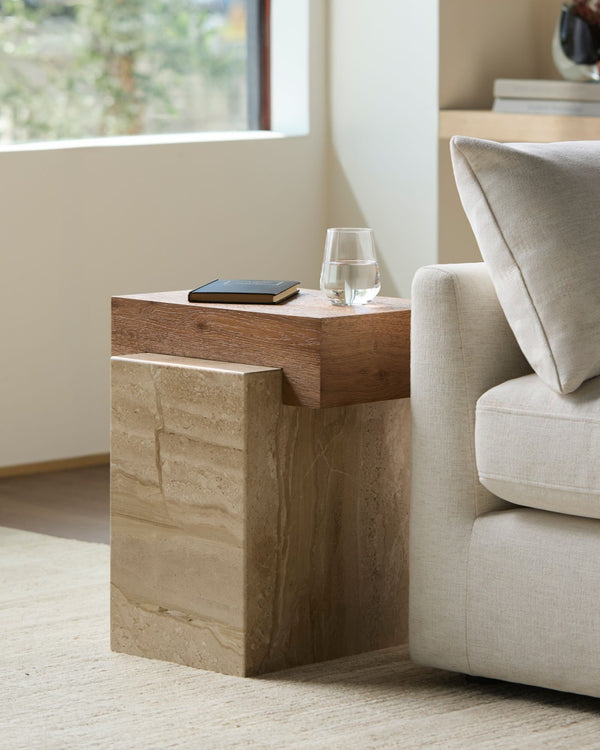 Surya Tulare Oak Veneer and Marble End Table for Modern Living Room or Bedroom Corner BOTU001-201817