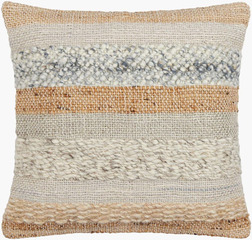 Surya Boundary Bou-001 Stylish 18" Wool & Jute Accent Pillow - Unique Textured Design For Any Room Beige Wool,Cotton,Cotton Bou001-1818p