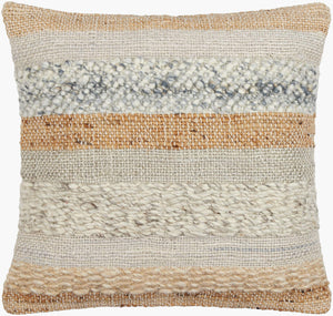 Surya Boundary Bou-001 Stylish 18" Wool & Jute Accent Pillow - Unique Textured Design For Any Room Beige Wool,Cotton,Cotton Bou001-1818p