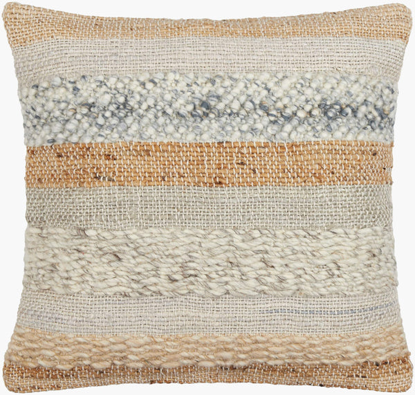 Surya Boundary Bou-001 Stylish 18" Wool & Jute Accent Pillow - Unique Textured Design For Any Room Beige Wool,Cotton,Cotton Bou001-1818p